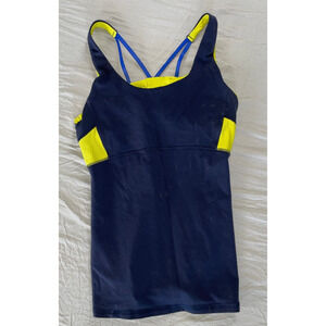 Athleta Start Up Tank Top Navy / Neon Yellow Women's Size S